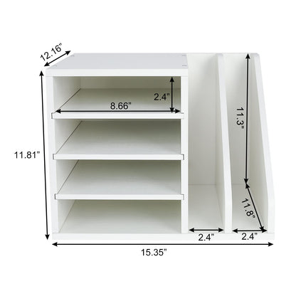 PAG Wood Desktop File Holder Organizer Mail Sorter, White, 15.35" W x 12.16" D x 11.81" H