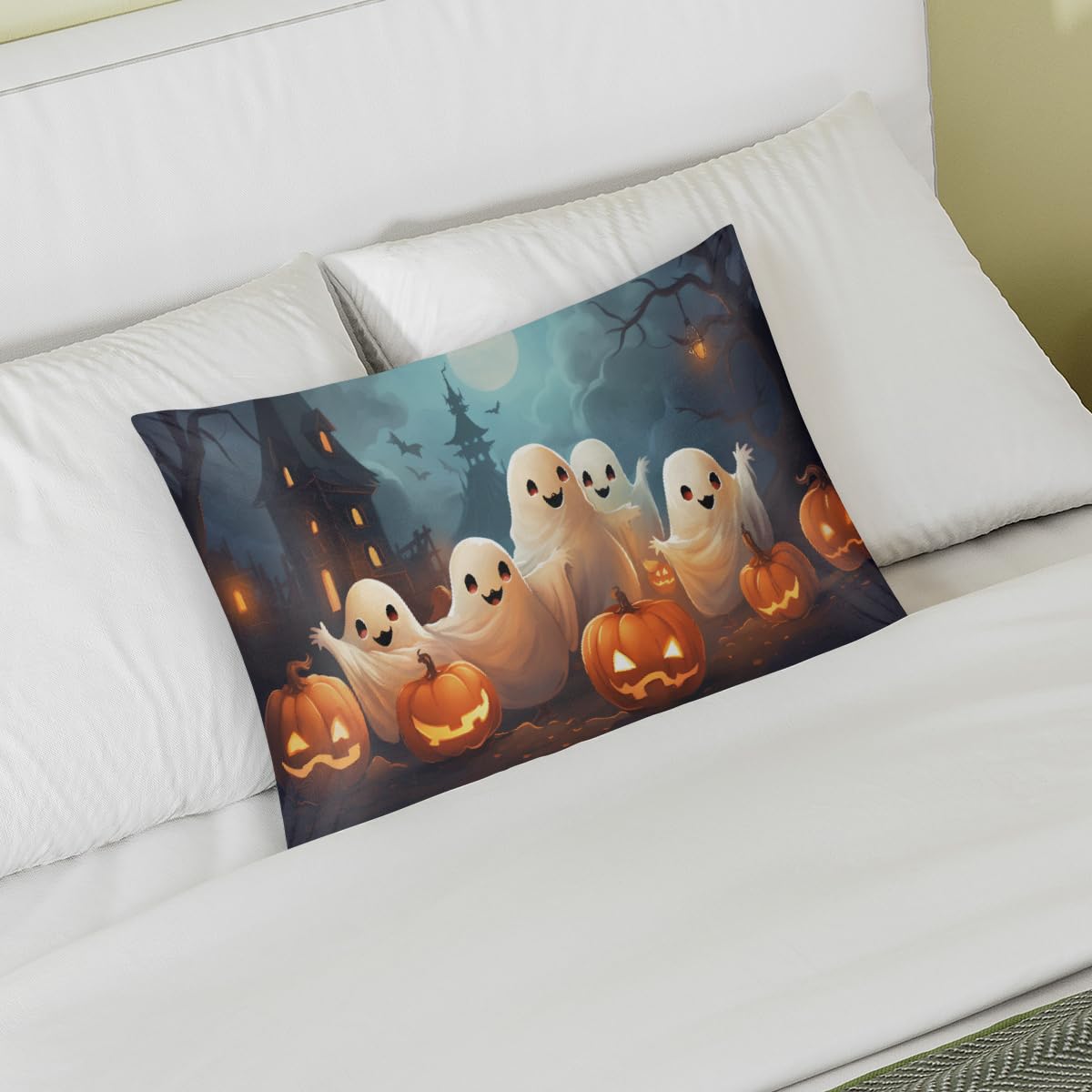 Halloween Satin Silk Pillowcase for Hair and Skin Halloween Ghosts Pillow Cases Standard Size Soft Silk Pillow Case with Envelope Closure Satin Cooling Pillow Covers (20x26 in) 1 Pack
