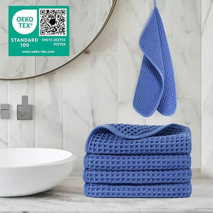 POLYTE 430 GSM Microfiber Lint Free Washcloth Face Towel, 13 x 13 in, 4 Pack
