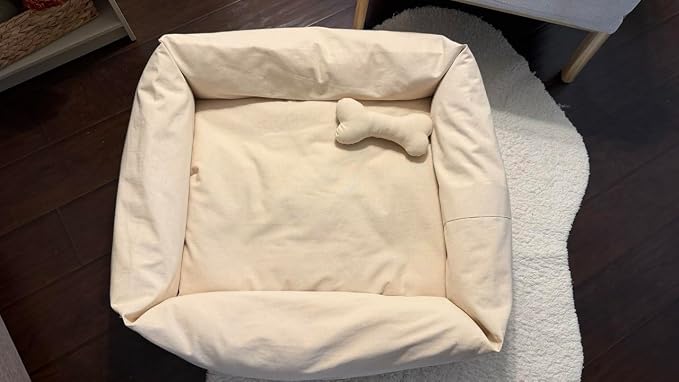 Rectangular Natural Cotton Canvas Dog Bed with Raw Cotton Insert – Eco Friendly Pet Bed with Removable Washable Cover, Breathable Cushion for Dogs & Cats (Natural, X Large 42" × 30" × 8")
