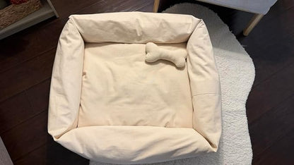 Rectangular Natural Cotton Canvas Dog Bed with Raw Cotton Insert – Eco Friendly Pet Bed with Removable Washable Cover, Breathable Cushion for Dogs & Cats (Natural, X Large 42" × 30" × 8")