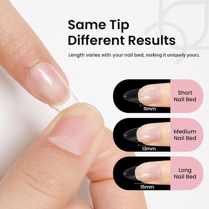 Beetles Gel Nail Kit Short Almond with Nail Dehydrator and Primer, 576Pcs Half Matte Etch-X Gel Nail Tips Solid Nail Glue Mini Nail Lamp Acrylic Nail Tips Easy DIY Nail Extension Set Gift for Women