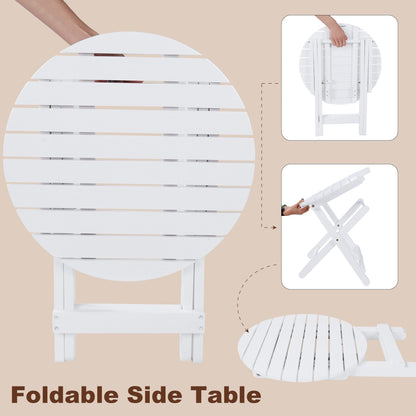 Hngilkoo Outdoor Wooden Side Table, Folding Patio End Table, Small Round Furniture Table for Adirondack Chair, Balcony, Porch, Acacia Wood, No Assembly, White