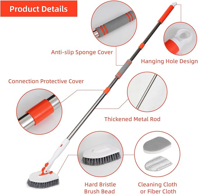 Floor Scrub Brush 3 in 1 Tub Tile Floor Scrubber Brush