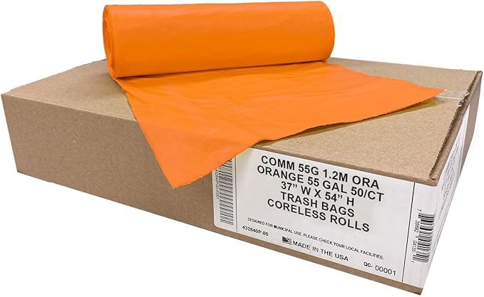 Ultrasac Heavy Duty 55 Gallon Orange Trash Bags