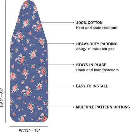Ironing Board Cover and Pad Standard Size 15" x 54", 3 Pairs of Hook and Loop