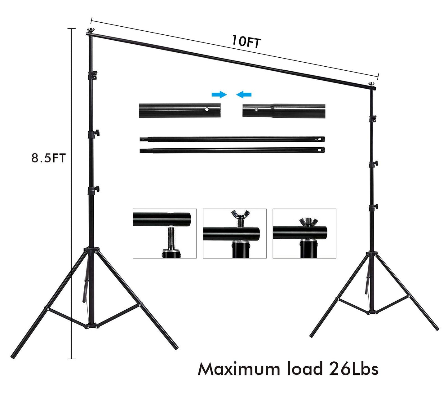 HYJ-INC Photo Video Studio 12 x10ft 100% Muslin White Backdrop with 10 x 8.5ft Stand Photography Background Support System Kit,Clamp, Carry Bag