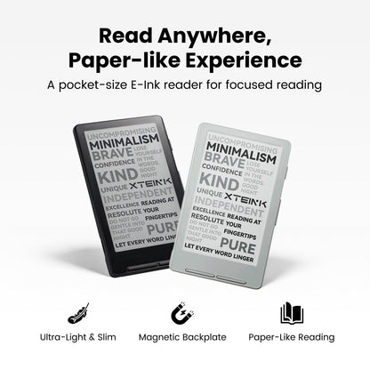 XTEINK X4 E-Book Reader (Developer Edition), 4.3" Pocket E-Ink eReader, Physical Page-Turn Buttons, Ultra-Thin 0.23" & 2.72 oz, Magnetic-Ready Design, Distraction-Free Reading, 16GB, Mist Gray