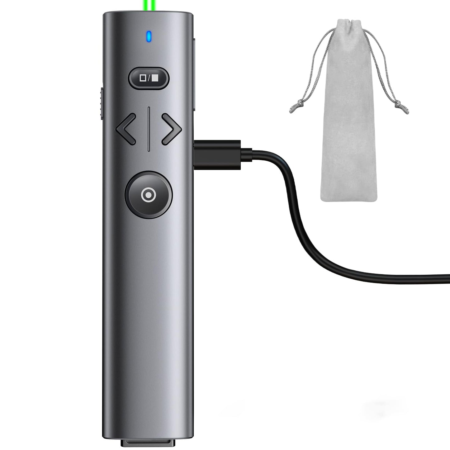 Wireless Presentation Clicker with Green Laser Pointer, Volume Control USB Type C Slide Presenter Remote for Keynote/PPT/Mac/PC/Laptop Office