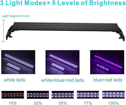 hygger 16W Full Spectrum Aquarium Light with Aluminum Alloy Shell Extendable Brackets, White Blue Red LEDs, External Controller, for Freshwater Fish Tank (24-30 inch)