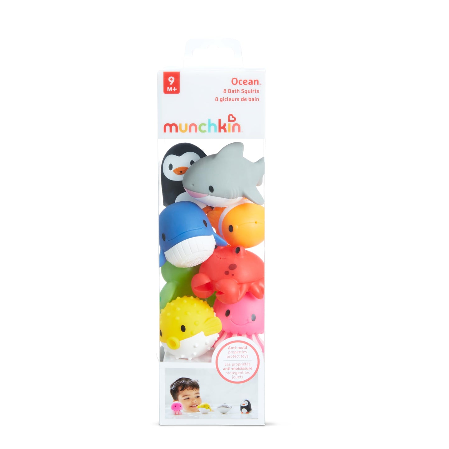 Munchkin Baby Bath Toy Squirts for Babies and Toddlers 9 Months and Up, Ocean Sea Animals Squirters, 8 Pack