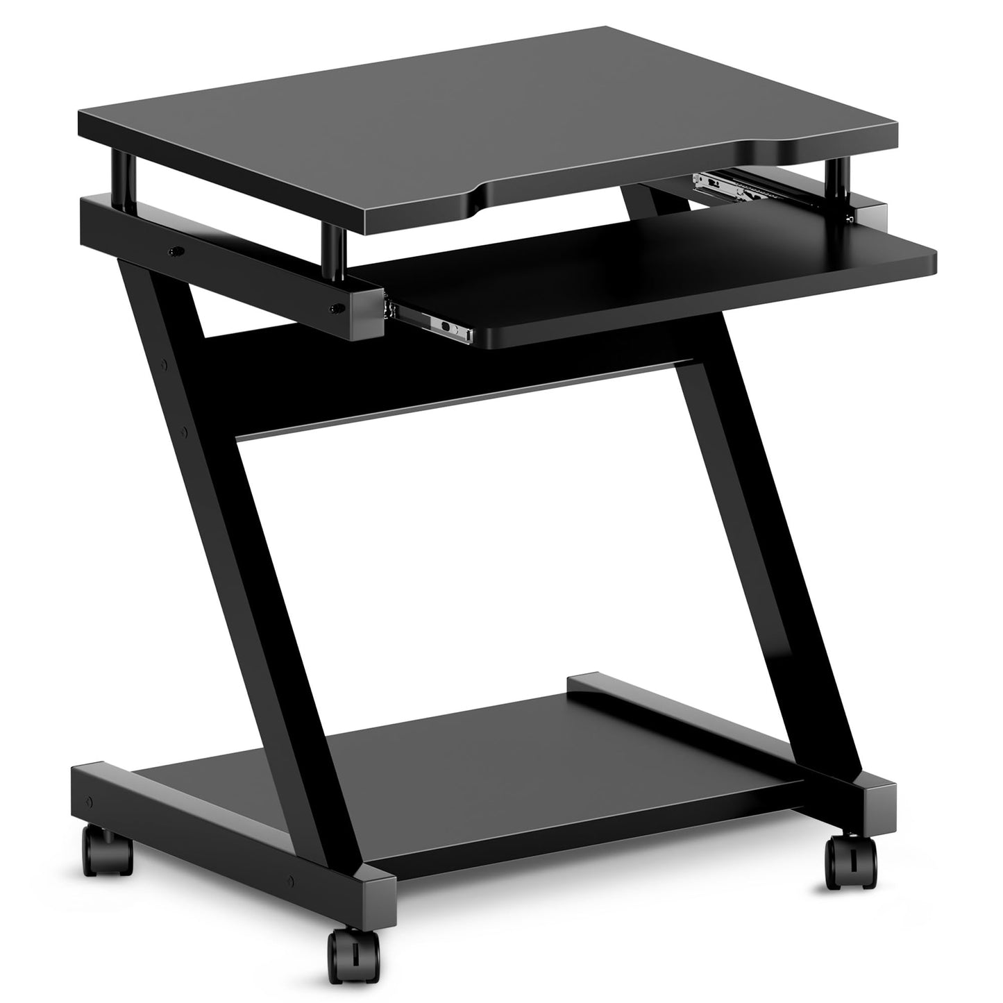 sogesfurniture Mobile Computer Desk, Small Rolling Work Workstation for Home and Office with Printer Shelf, Keyboard Drawers,23.6 x 18.9 x 28.7 Inches,BHUS-DX-8110-BB(Black)