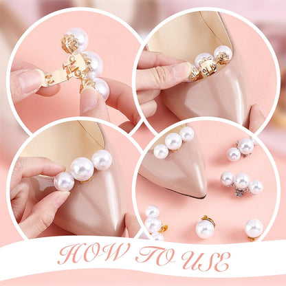 PH PandaHall 6pcs 3 Styles Pearl Shoe Clips, Alloy Shoe Clips with White Pearl Beads Removable Shoe Buckles Elegant Shoe Clips for Wedding High Heels Pumps Flats Women Banquet Bridal Christmas