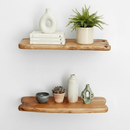 WELLAND 16" Cedar Natural Edge Floating Shelf Set of 2, Rustic Style Wall Shelves