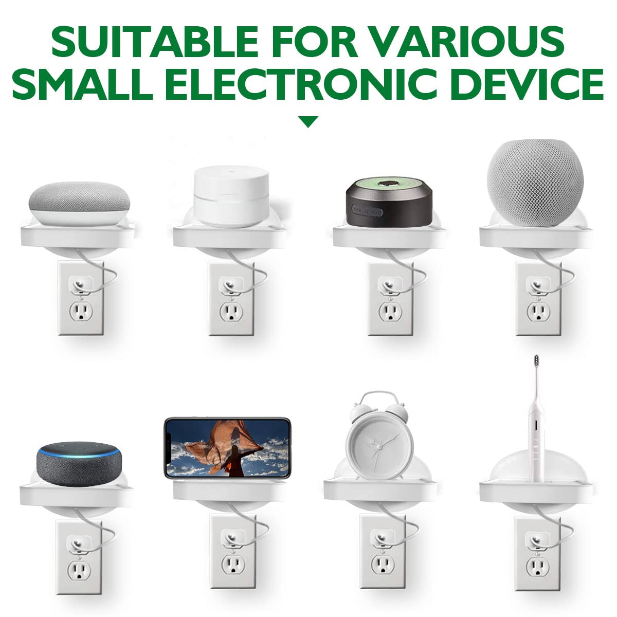 Outlet Shelf Holder Fit for Decorator Receptacle, Bathroom Decor Built-in Cable Management,Space Saving Homepod Mini,Google Home/Echo/Smart Speakers/Electric Toothbrush/Cell Phone (Decora)
