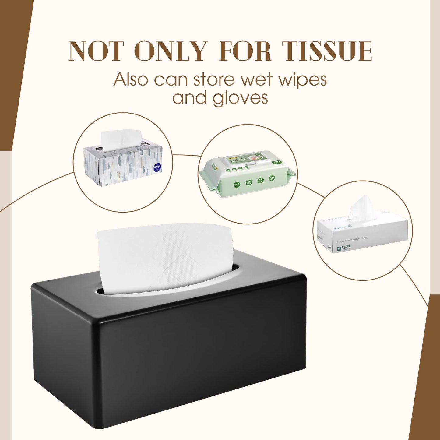 Y-in Hand Tissue Box Cover, Rectangle Facial Tissue Holder with Bottom, Decorative Storage Organizer Box for Bathroom Vanity, Countertops, Dressers, Night Stand, Parlors and Offices - Matte Black