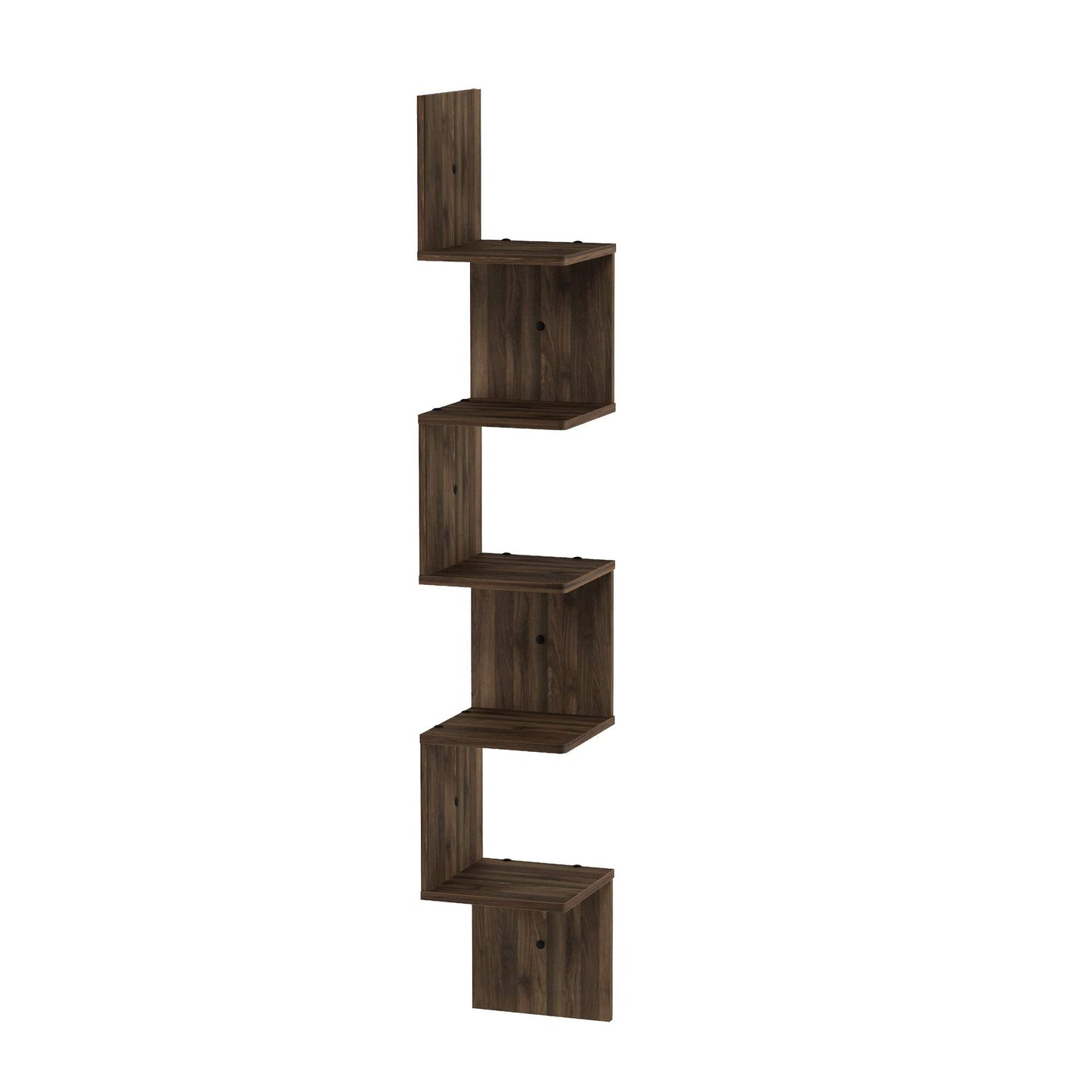 Furinno Rossi 5-Tier Wall Mount Floating Corner Square Shelf, Columbia Walnut