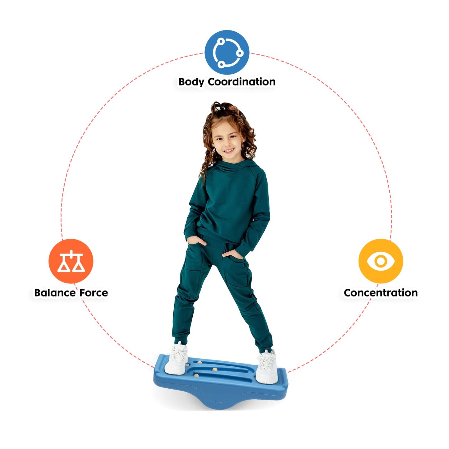 Kids Rocking Seesaw Balance Board with 5 Wooden Balls Sensory Training Rocking Board Balance Training Equipment Children Indoor Outdoor Activity Toy (Blue)