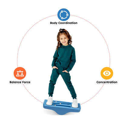 Kids Rocking Seesaw Balance Board with 5 Wooden Balls Sensory Training Rocking Board Balance Training Equipment Children Indoor Outdoor Activity Toy (Blue)