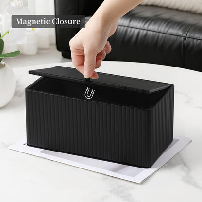 MEIBOOCH PU Leather Tissue Box Cover for up to 3.9" High Boxes, Rectangle Tissue Box Holder for Bathroom Bedroom Living Room Office (Black)