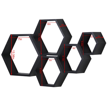 PHOENANCEE Hexagon Floating Shelves,Wall Mounted Wood Farmhouse Storage Honeycomb Shelf Set of 5,for Bathroom, Kitchen, Bedroom, Living Room,Office,Home Room Wall Decor Driftwood Finish