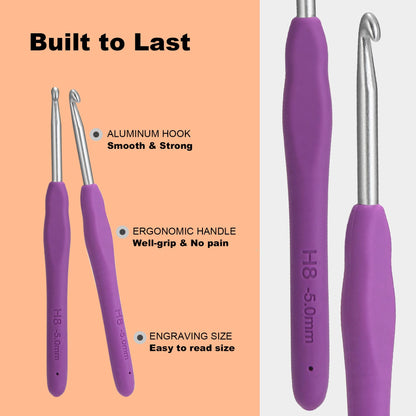 YOJOB 21 Sizes Crochet Hooks Set 0.5mm-10mm, Plus Crochet Accessories and Holder﻿, Complete Set Ergonomic Crochet Hook Kit for Beginners