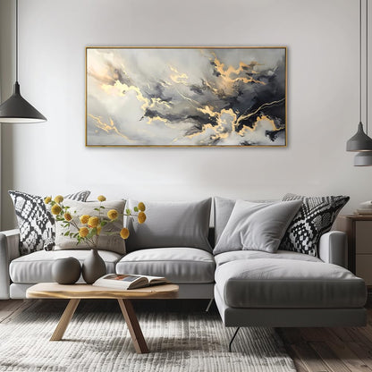 youkuart Wall Art Abstract Artwork Fluid Lines Marble Art Black and Gold Canvas Prints for Living Room Bedroom Dining Room Home Office Decor Large Framed Ready to Hang 20"x40"