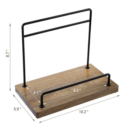 MyGift Premium Acacia Wood and Matte Black Metal Cookbook Stand – Rustic Kitchen Countertop Book Holder Rack for Recipes, Tablets, Cutting Boards