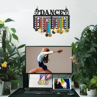 SUPERDANT Dance Medal Hanger Display Dancer Sports Medal Holder Dance Award Metal Medal Organizer Ribbon Rack Wall Mounted Race 6 Rows 24 Hangers Non-Slip Hooks for Athletes Dancer Gifts for Kids