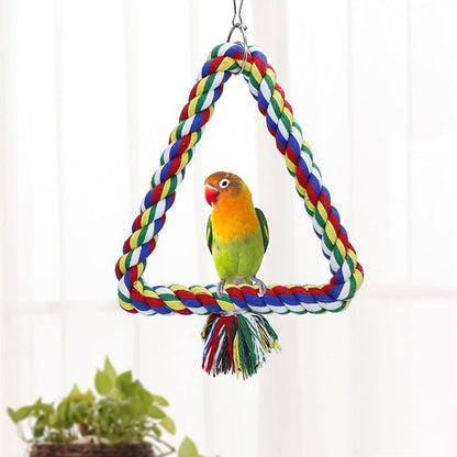 Bird Triangle Rope Swing Colorful Perch Chewing Toy for Parrots Budgie Parakeet Cockatiel Cockatoo (S)