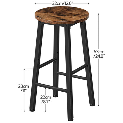 HOOBRO Bar Stools, Barstools Set of 2,Counter Height Barstools, 24.8" Bar Stools for Kitchen Island, Industrial Bar Chairs, for Dining Room, Kitchen, Bar, Rustic Brown and Black BF07BY01G1
