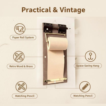 Alaviitsi Retro Clipboard Kraft Paper Dispenser, Wall Mounted 2.75 Inch Butcher Paper Roll Holder for Memo, to-Do List, Home and Work Decor
