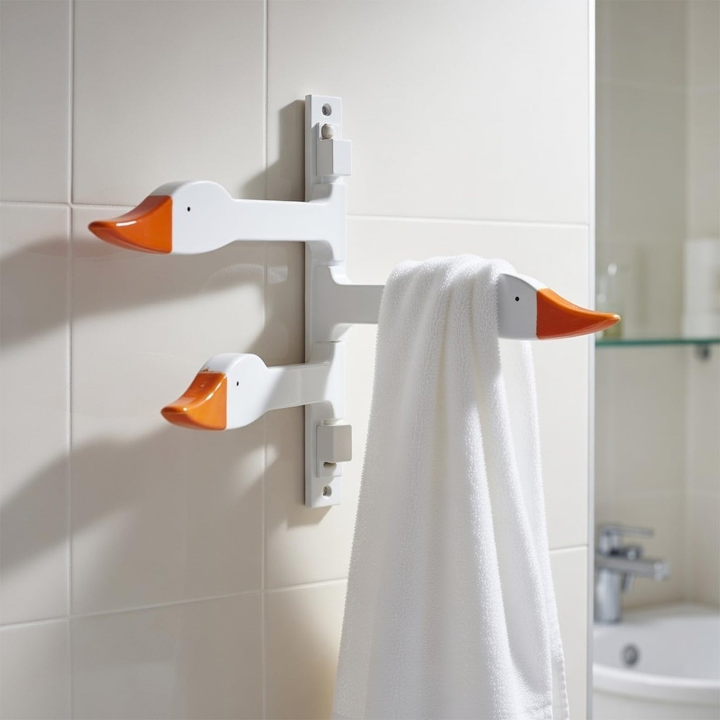 Sliner Silly Goose Neck Wall Hooks Wooden Goose Nursery Decor Rotating Retractable Jewelry Holder Wall Mounted Cute Towel Hanger Modern Jewelry Storage Hooks for Nursery Bathroom Bedroom Home Decor