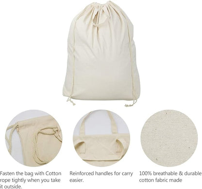 2 Pcs Canvas Laundry Bags with Carrying Handles & Drawstring Closure,