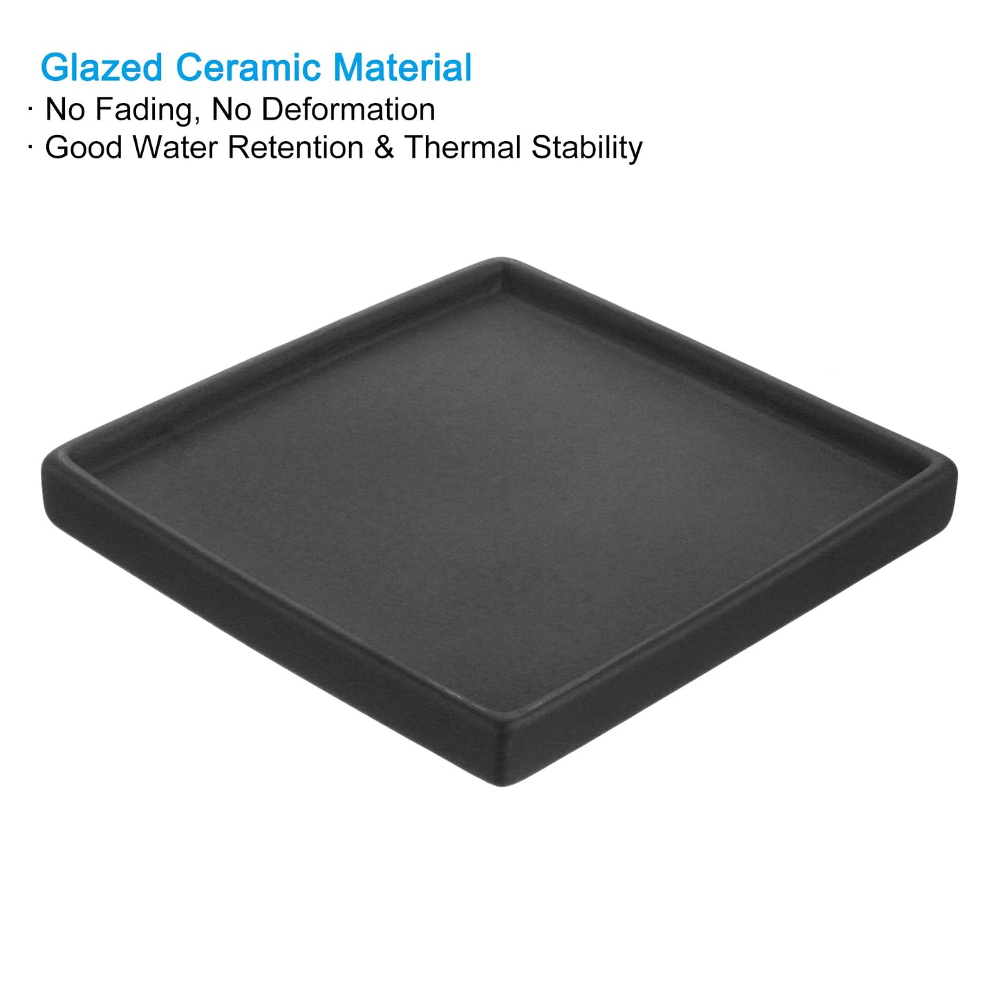 PATIKIL Plant Pot Saucers 6.3 Inch, Ceramic Square Flower Drip Tray for Indoor Outdoor, Black