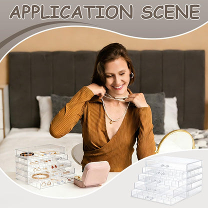 TWINKLEMON 5-Layer Plastic Compartment Storage Box Nail Charm Organizer Box with 5 Drawers 72 Small Round Jars 5 Tweezers Transparent Organizer for Crafts Art Supply Nail Tip Bead Earring Ring