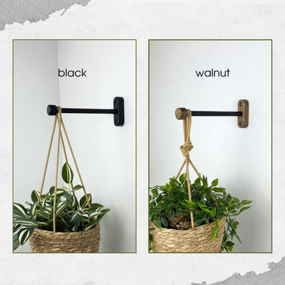 EvenWood 2-Piece Set of Wooden Plant Hooks for Wall with Sturdy Metal Tube - Plant Wall Hanger for Pots, Flower Brackets - Bracket Plant Hanger for Indoor and Outdoor Decorations (Black, 10 Inch)