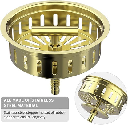 KONE 3-1/2 Inch Kitchen Sink Drain Assembly Stainless Steel Gold Kit