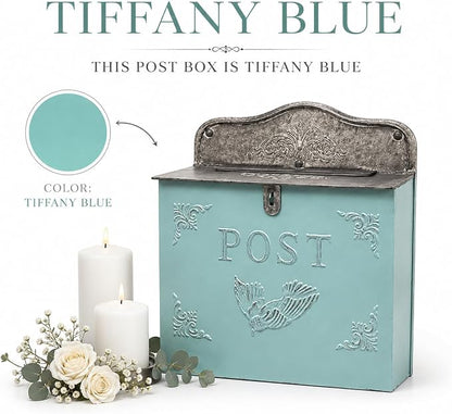 Vintage Style Wedding Card Box – Nostalgic Farmhouse Keepsake Holder for Cards, Wishes & Treasured Moments (Bue Horizontal)