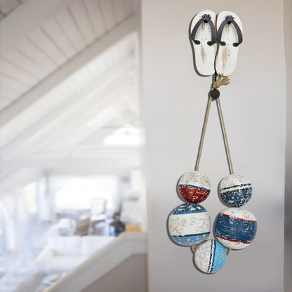 Wood Buoys Nautical Wall Decor for Home, Rustic Decorative Wall Hanging Fishing Floats Wooden Sculpture Distressed Buoys Beach Ornament Ocean Sea Coastal Decor for Bathroom Bedroom Living Room
