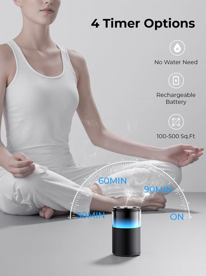 Pmsusoow Waterless Diffuser for Essential Oil: Mini Battery Scent Diffuser for Room&Home&Car with 9 Colors LED Light - Aroma Cool Mist Machine Charcoal Black