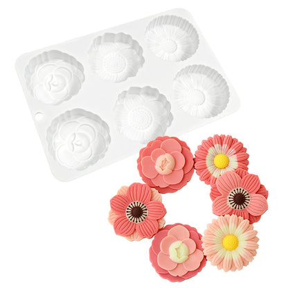 mostsom 6 Flower Silicone Cake Mold Handmake DIY Bread Mould Silicone Moulds For Cake Mooncake Mold Cake Tools
