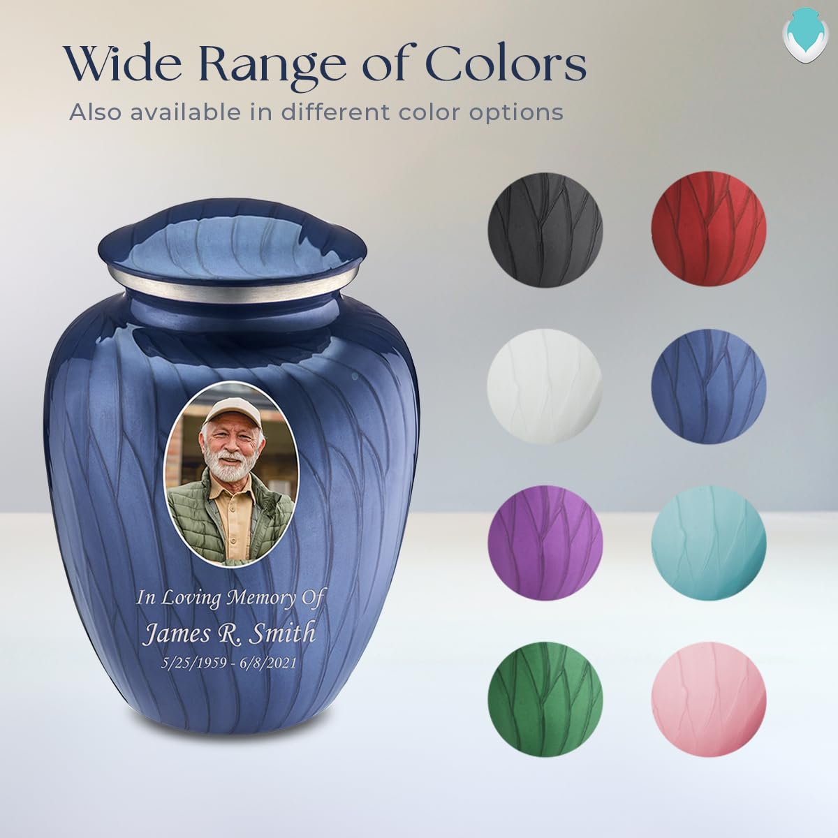 Geturns - Adult Custom Cremation Urns for Human Ashes I Large Pearl Cobalt Blue Photo Funeral Urn for Female and Male I 200 lbs