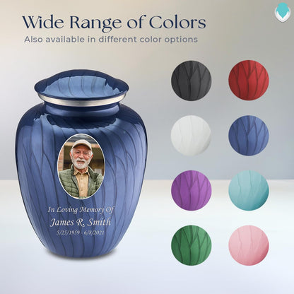 Geturns - Adult Custom Cremation Urns for Human Ashes I Large Pearl Cobalt Blue Photo Funeral Urn for Female and Male I 200 lbs