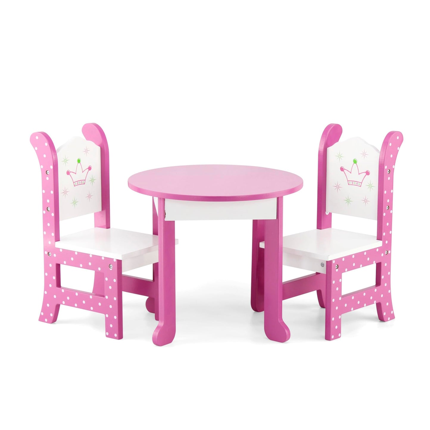 Emily Rose Wish Crown 18 Inch Doll Pink Dining Set Wooden Table & 2 Chairs