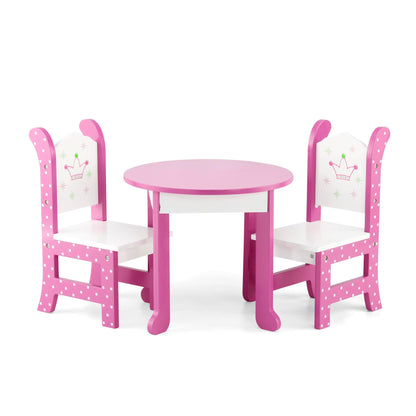 Emily Rose Wish Crown 18 Inch Doll Pink Dining Set Wooden Table & 2 Chairs