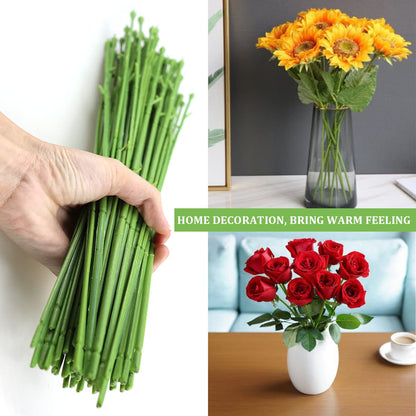 YOLUFER 100Pcs Floral Wire Stems Plastic Artificial Flower for Craft Floral Green Stem Wire DIY Craft Bouquet Making Floral Arrangement Tools