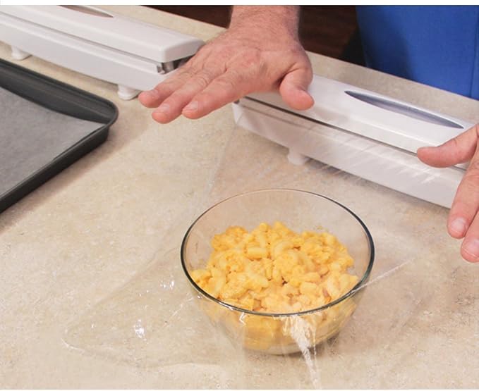 Plastic Wrap Cutter, Food Freshness Dispenser Preservative Film Unwinding Cutting Cling Wrap Kitchen Accessorie Easy to Use , Pull , Press , Cut and Wrap