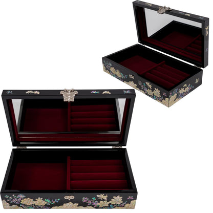February Mountain Mother of Pearl Jewelry Organizer box - Handmade Large Wooden Box Romantic Anniversary Birthday Gifts for women (Butterflies in Peony Garden)