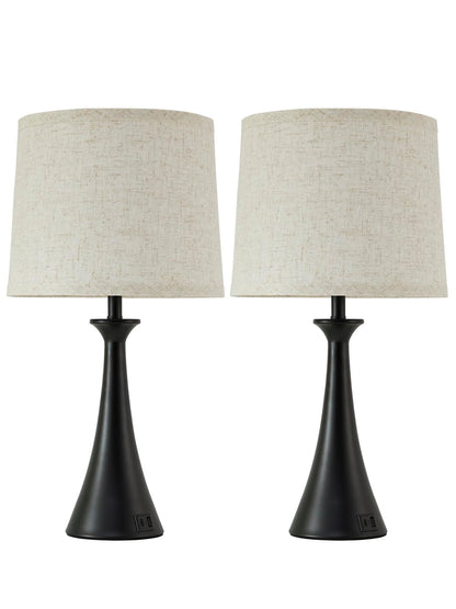 Hikczc Touch Lamp for Living Room Bedroom, 21" Table Lamps Set of 2 with USB C+A Ports, Touch Bedside Lamps for Nightstand with 3 Way Dimmable, 2 LED Bulbs Included, Black